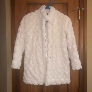Girls Dennis Basso Sz 10 Faux Fur Coat w/ Sequins